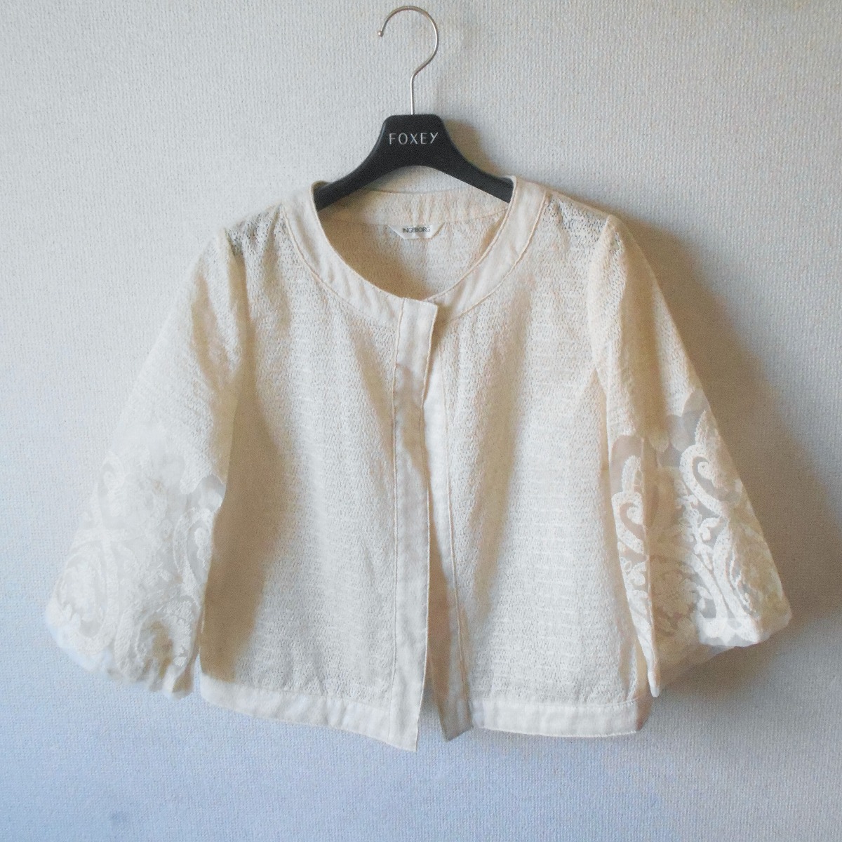 【中古】インゲボルグ INGEBORG ノーカラー ジャケット 9 レディース 7分袖 麻 ブレンド 夏