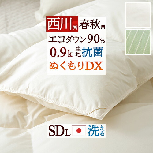 4/18限定★11％OFFクーポン 羽毛合掛け布団 合い掛け 西川 セミダブル 羽毛布団 西川厳選ダウン90% 0.9kg 抗菌 洗える コインランドリー対応 日本製 羽毛合掛けふとん 羽毛合掛布団 セミダブルサイズ 春用 秋用 セミダブルロング ◇ 24,419円