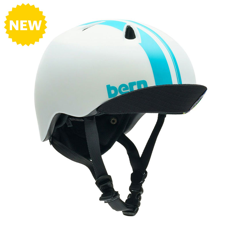 bern(バーン) ヘルメット【NINO：S/Mサイズ(51.5～54.5cm) /マット ホワイト レーシングストライプ】 バイザー/ ストライダー  自転車 スケートボード 子供用 キッズ | ストライダージャパン