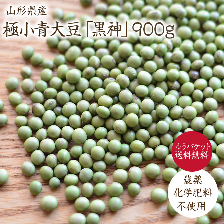【ゆうパケット送料無料】黒神 【900g】 山形県産 極小青大豆 希少青豆 農薬不使用 肥料不使用 自然栽培 煮豆 炊き込みごはん 味噌画像