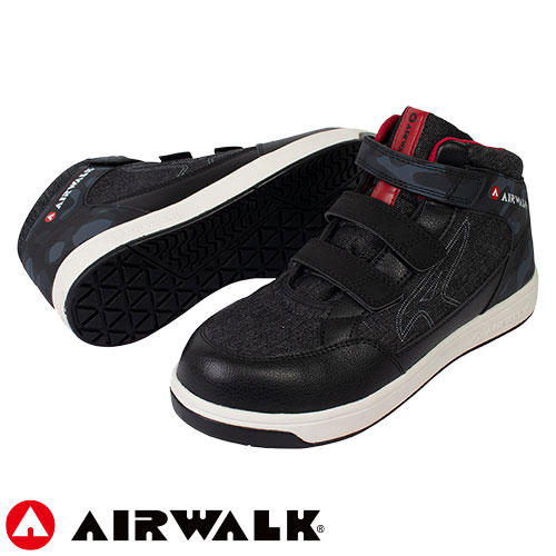 安全靴 ハイカット ユニワールド AIR WALK エアウォーク 迷彩デニム 面ファスナー AW-681 マジックテープ スニーカータイプ 軽量 耐滑 ミッドカット スポーティ
