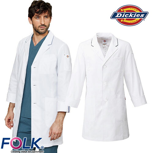 白衣 ディッキーズ ドクターコート 1538PP メンズシングルコート Dickies FOLK メンズ 男性用 長袖 ロング丈 医師 病院 整骨院 薬剤師 医療用 制服 ユニフォーム ストレッチ パイピング おしゃれ かっこいい おすすめ|作業着上下セットインナーまもる君