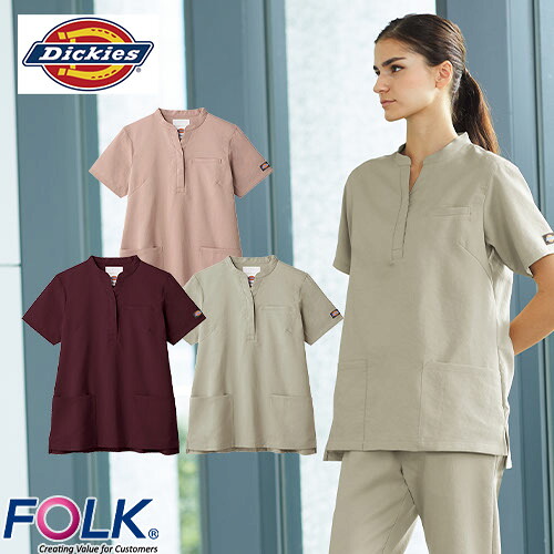 レディススクラブ 白衣 医療 ディッキーズ Dickies レディース 女性用 半袖 7089SC FOLK 医者 看護師 ナース ナース服 研修医 医療用 人気 制服 ユニフォーム ストレッチ 伸びる 病院 介護 エステ 可愛い かわいい おしゃれ 動きやすい