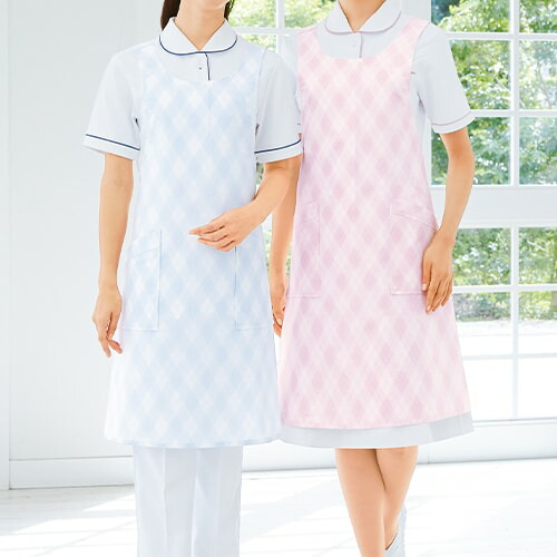 介護ケアウェア袖なしエプロン自重堂whiselエプロン(アーガイルチェック)WH90024看護師介護士保育士訪問介護病院クリニック