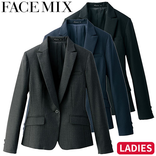 ジャケット 制服 ユニフォーム スーツ FACEMIX フェイスミックス レディスストレッチジャケット（ストライプ） FJ0307L 飲食店 フォーマル レディース ホテル レストラン ブライダル おしゃれ かっこいい｜作業服 安全靴 安全帯のまもる君