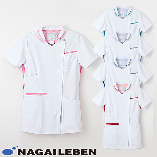 ジャケット 白衣 ケーシー 医療 治療 ナガイレーベン Naway レディース 女性用 半袖 LX-4072 医師 医者 看護師 ナース 医療用 作業療法 人気 上衣 医務衣 診察衣 ストレッチ 伸縮性 可愛い かわいい おしゃれ おすすめ 通販