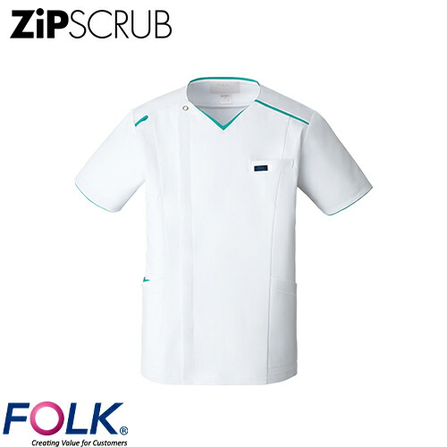 ZiPSCRUB メンズジップスクラブ 白衣 医療 7067SC FOLK フォーク メンズ 男性用 半袖 医者 看護師 ナース ナース服 研修医 医療用 人気 制服 ユニフォーム ストレッチ 伸びる 病院 動物病院 介護 かっこいい おしゃれ