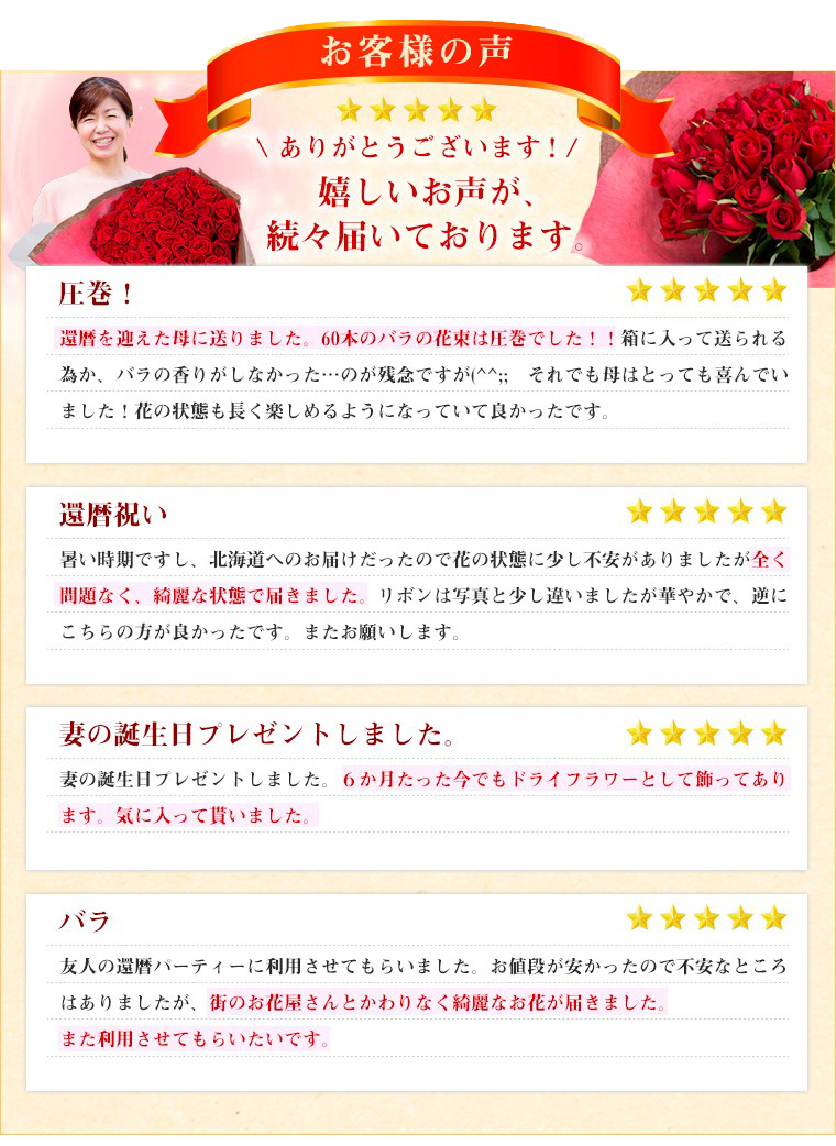 送料無料 バラの花束 還暦60本 誕生日 成人式 父の日 結婚記念日 あす楽対応で12時まで当日発送します 喜寿 古希 母の日 赤 土曜営業