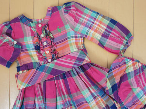 M ラルフローレン Ralph Lauren アウトレット 子供服 女の子 6m 70cm ベビー服 長袖 ワンピース マドラス チェック ピンク 紫 春 夏 3 ガールズ 女児 キッズ ベビー 中古 ユーズド リサイクル 古着 子ども服 こども Brocamarketing Com