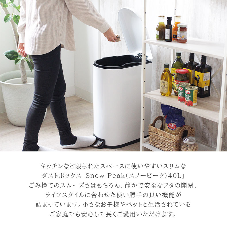40Lダストボックススノーピーク|ダストボックスゴミ箱ごみ箱ふた付ペダルペールリットルL縦型WHホワイト白IVアイボリークリーム色スチールシンプルリビング居間おしゃれオシャレ北欧