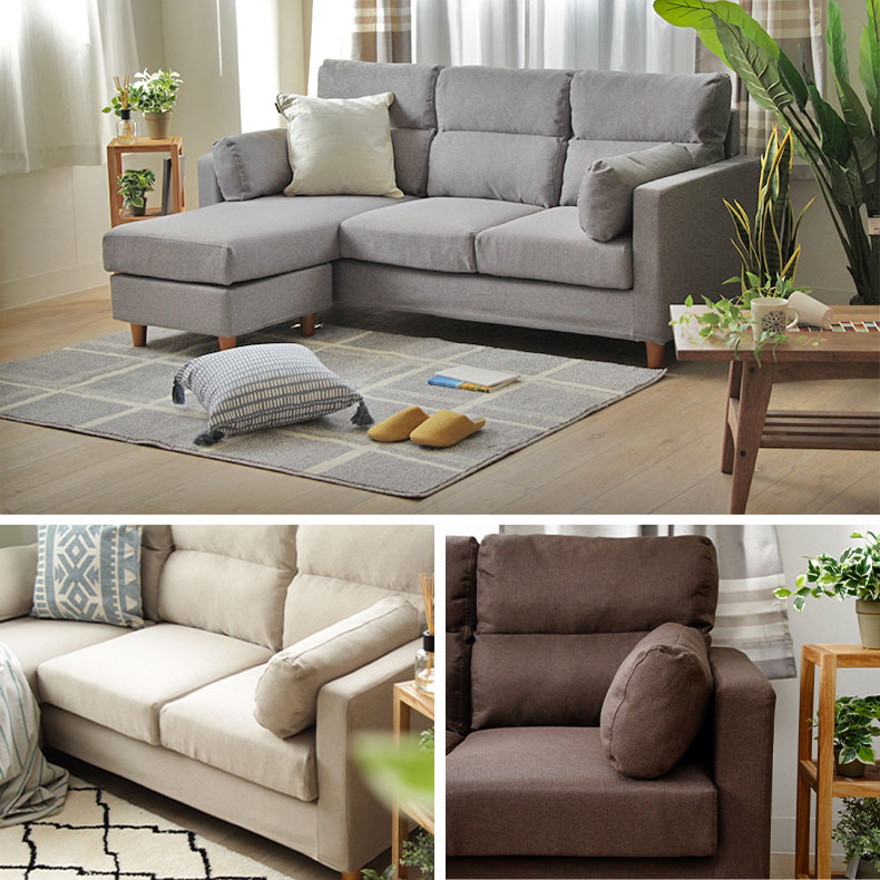 小さめなサイズの足を伸ばせるソファーファブリック 布 布張り ３人掛け ハイバック Sバネ 天然木 エスバネ カバーリング 天然木 全3色 木 脚 ナチュラル カントリー カフェ リビング 居間 おしゃれ オシャレ カウチソファー エスプリ 全3色 ソファ ソファー L字 ３人