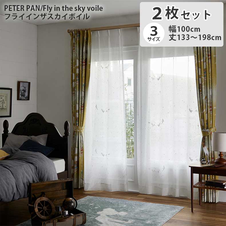 2枚入り レースカーテン フライインザスカイボイル PETER PAN M1215 | 既製 既成 レース レイス カーテン 2枚セット 薄手 薄地 白 シアー びっくり 価格 WH ホワイト 白 IV アイボリー クリーム色 カジュアル 親しみ リビング 居間 おしゃれ