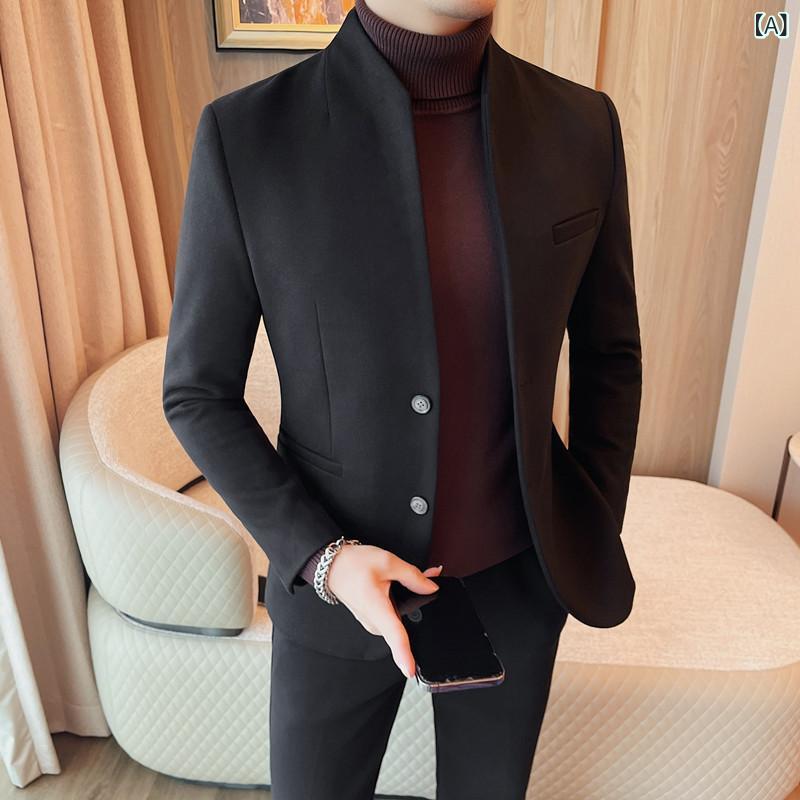 毛の 背広 成人男性は 秋冬に 心地よい 中山 服の 背広を 厚くして 身を 修める。