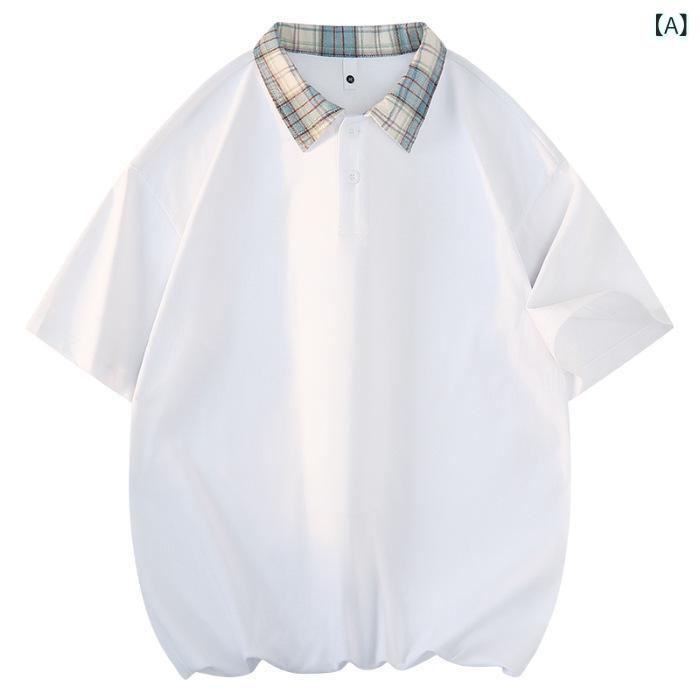 Tシャツ かわいい 春夏 涼しい ゆったり Tシャツ かわいい 春夏 涼しい ゆったり WASSUP 連名 フェイク ツーピース チェック 柄 ポロシャツ 半袖 メンズ 夏 カジュアル アメリカン レトロ Tシャツ