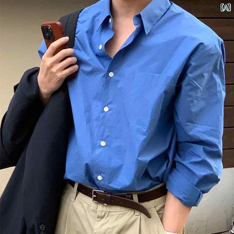 パーカー 男 かわいい ゆったり かっこいい 涼しい パーカー 男 かわいい ゆったり かっこいい 涼しい クラインブルー 長袖 シャツ 春夏 メンズビジネス 職業 正装 風 ゆったり カジュアル 外 着 日焼け防止