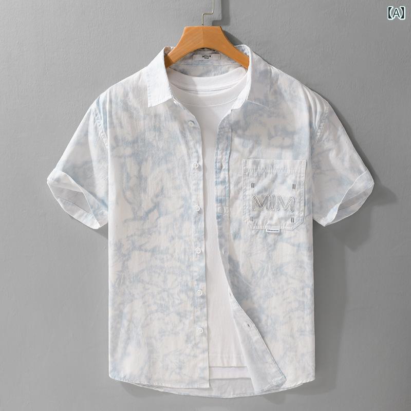 夏 紳士服 吊り 染め プリント シンプル 半袖 シャツ カジュアル 万能 メンズシャツ 563