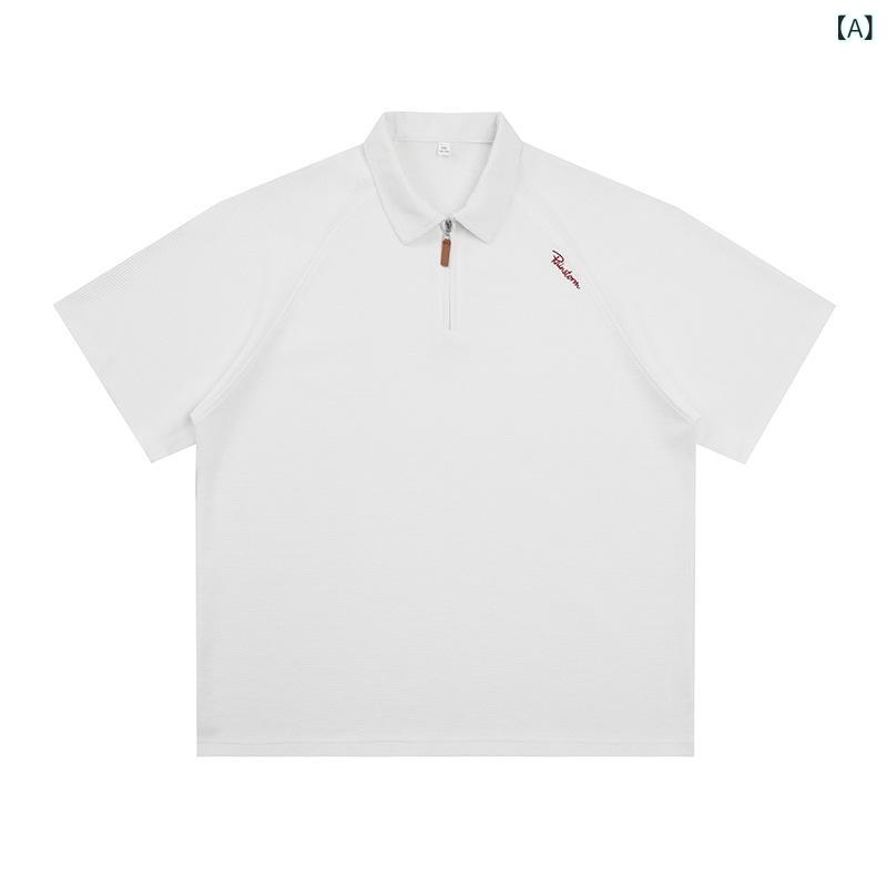 刺繍 ワッフル ポロシャツ メンズ 夏 半袖 Tシャツ アメリカン レトロ ハーフ ジッパー q 4,200円