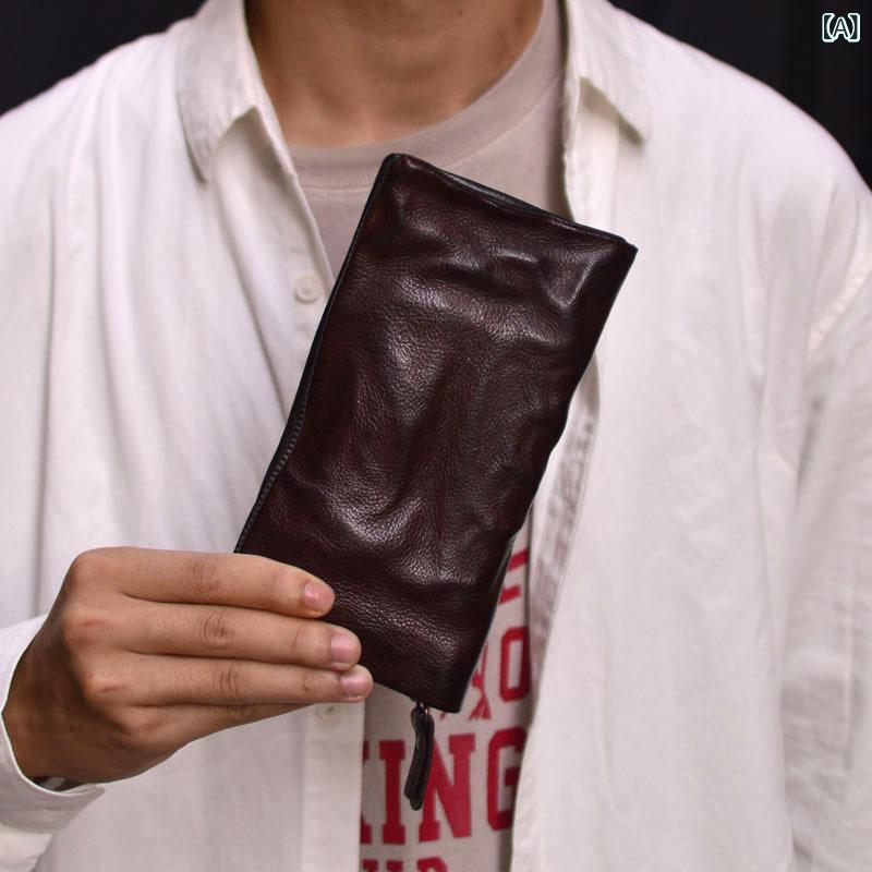 レトロで 大時代 色 拭きを している メンズ 長々しい 銭入れ ファスナー御釣り入れ