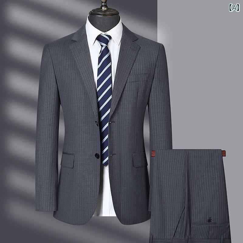 精 紡 ウール ビジネス スーツ セット 正装 職業 連れ合い 新郎 ドレス 2点 メンズファッション|MANABU店