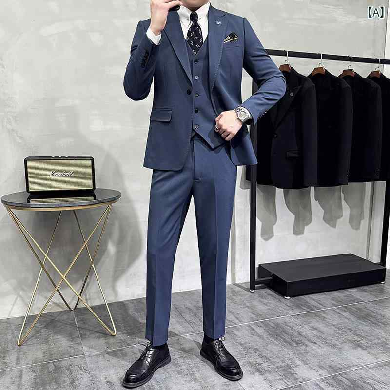 高 ? 感 色 ?り ストライプスーツ 新郎 ? 婚 式 ドレス スーツ 三点 セット 仕事 着 ビジネス ファッション|MANABU店