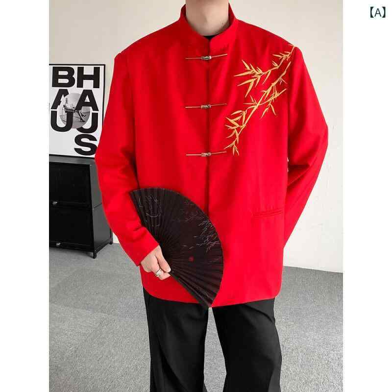 2025 赤色の 中国式の 大きいサイズ 紳士服の 立 襟の 中山 服の スーツは 結婚 して 登録 します。｜ＭＡＮＡＢＵ店