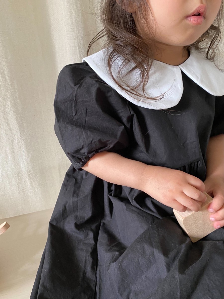 楽天市場 送料無料 キッズ 丸襟ワンピース ブラック 子供 子供服 シンプル 可愛い 女の子 プレゼント ギフト お揃い Manamama ワンピース 誕生日 衣装 お祝い 撮影 Manamama 楽天市場店