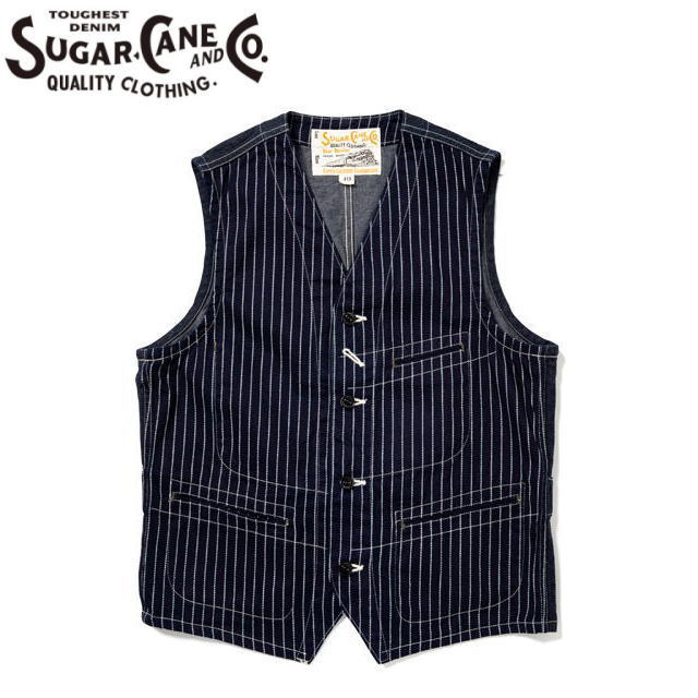 SUGAR CANE [シュガーケーン] WABASH STRIPE WORK VEST [ONE WASH] ウォバッシュストライプワークベスト（ワンウォッシュ）SC12654 BDS 14,683円