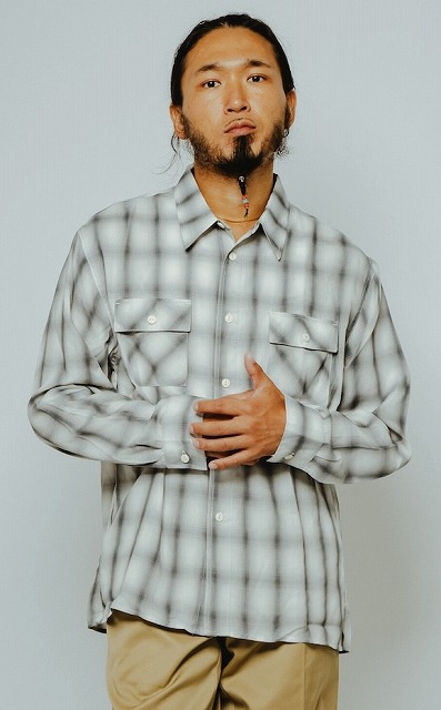 BIG MIKE(ビッグマイク) Rayon Mix Ombre Slit L/S Shirts (WHT/GRY) レーヨンミックスオンブレスリットロングスリーブシャツ (ホワイト/グレー) 102615013 BFS
