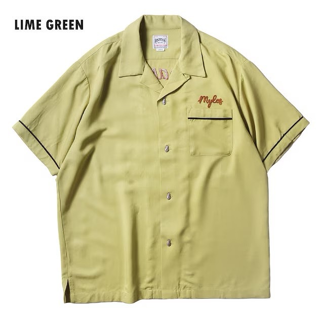 HOUSTON [ヒューストン] BROAD BOWLING SHIRT -SACRAMENTO- (LIME GREEN ) ブロードボウリングシャツ -サクラメント- (ライムグリーン) 半袖 41318 BFS｜MandA