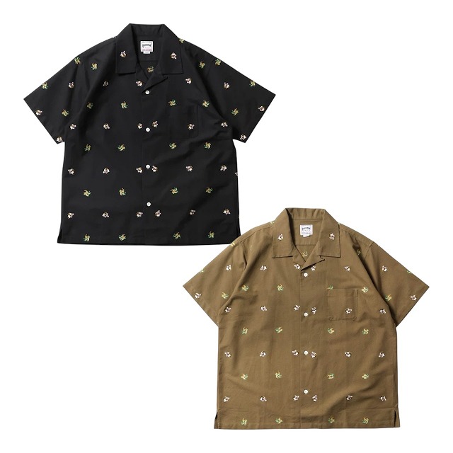 HOUSTON [ヒューストン] OXFORD EMBROIDERY S/S SHIRT -龍虎- (BLACK,OLIVE) オックスフォード刺・墸 半袖プルオーバー -龍虎- (黒いこと,オリーブ) 半袖 41346 BFS