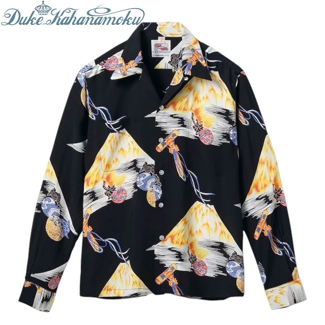 DUKE KAHANAMOKU [デューク・カハナモク] DUKE KAHANAMOKU SPECIAL EDITION “Mt.FUJI \u0026 LUCKY EGGPLANT” LONG SLEEVE (BLACK) デュークカハナモクスペシャルエディション “富士山 \u0026 ラッキーエッグプラント” 長袖 (黒いこと) DK29633 BFS