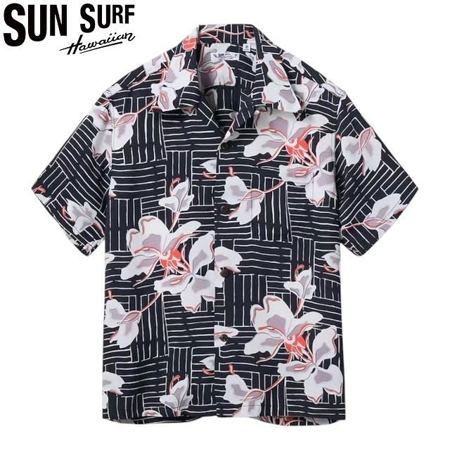 SUN SURF [サンサーフ] RAYON HAWAIIAN SHIRT &ldquo;WHITE GINGER&rdquo; (BLACK) レーヨンハワイアンシャツ "ホワイトジンジャー" (ブラック) 半袖 SS39615 BFS｜MandA
