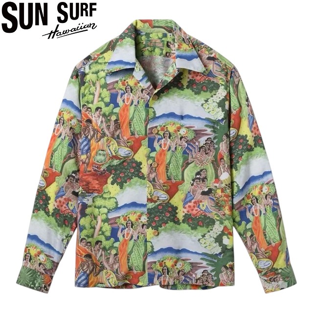 SUN SURF [サンサーフ] SUN SURF SPECIAL EDITION “ORIGINAL MATSON MENU DESIGN by EUGENE SAVAGE” LONG SLEEVE (GREEN) サンサーフスペシャルエディション \"マトソンライン 献立て表青写真 by ユージン・サベージ\"" (緑であること) 長袖プルオーバー SS29679 BFS"