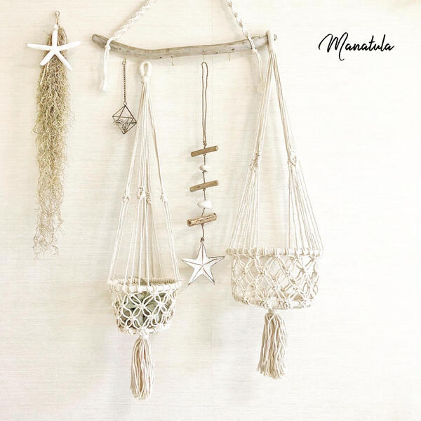 楽天市場 バスケットマクラメプラントハンガー Sサイズ マクラメ編み プラントハンガー マクラメ プラントハンギング プラントハンガー 選べる コットン メール便送料無料 吊り下げ ハンギング 吊るす インテリア ハンキング グリーンインテリア Manatula