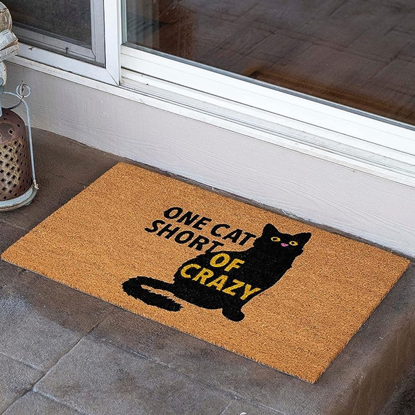 【楽天市場】玄関マット "ONE CAT SHORT OF CRAZY" 黒猫 ドアマット ブラウン 縦46cm×横76cm ネコ アニマル
