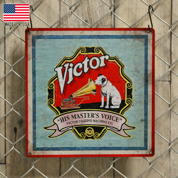 ビンテージ アメリカ製 Master S マンケイブ インテリア ブリキ看板 Mancave Victor Dog メタルサイン アメリカ製 Made 壁掛け Voice 30 5cm 30 5cm His インテリア ニッパー犬 Usa メタルサイン 雑貨 四角 Nipper ガレージ 看板 In