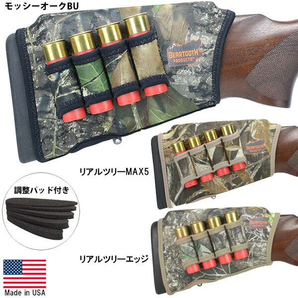 ベアトゥース ネオプレン ストック カバー ショットガン用 弾薬ホルダー 高さ調整パッド付 モッシーオーク ブレイクアップ柄 リアルツリーMAX5柄 リアルツリーエッジ柄 Made in USA ■ BEARTOOTH ミリタリー 狩猟 ハンティング