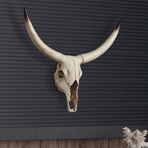 ロングホーン バッファロー スカル 頭蓋骨 真鍮 壁掛け 水牛 牛