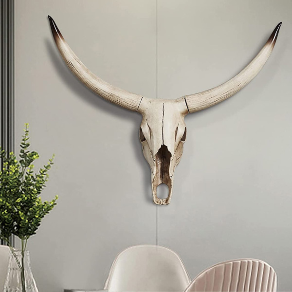 ロングホーン バッファロー スカル 頭蓋骨 真鍮 壁掛け 水牛 牛