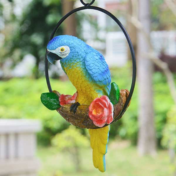 楽天市場】鳥の置物 オウム・グリーン◇動物オーナメント◇リアルな鳥