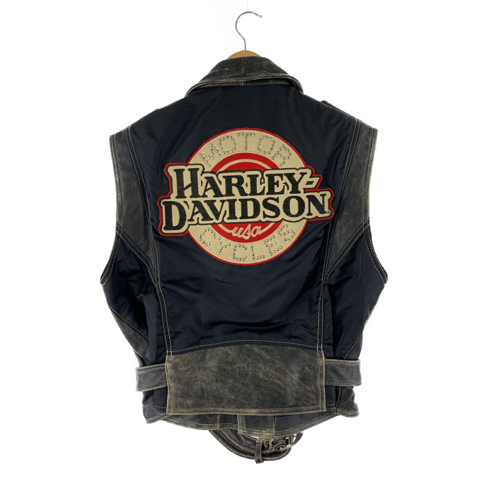 中古 メンズ Harley Davidson ハーレーダビットソン 革ダブルライダース無上 ワッペン 袖なし 革ジャン 本革 牛革 大いさ L 彩り ネグロイド 万劫net店 Damienrice Com