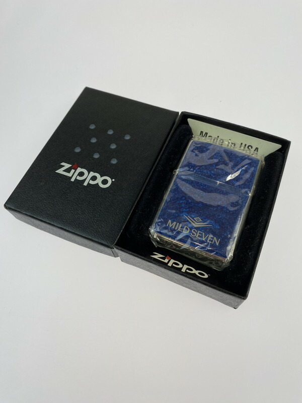 【美中古品】【メンズ/レディース】ZIPPO ジッポー 1998年製 MILD SEVEN マイルドセブン 両面特殊加工 オイルライター カラー：シルバー/ブルー系 万代Net店 206-231217-ab-39-min
