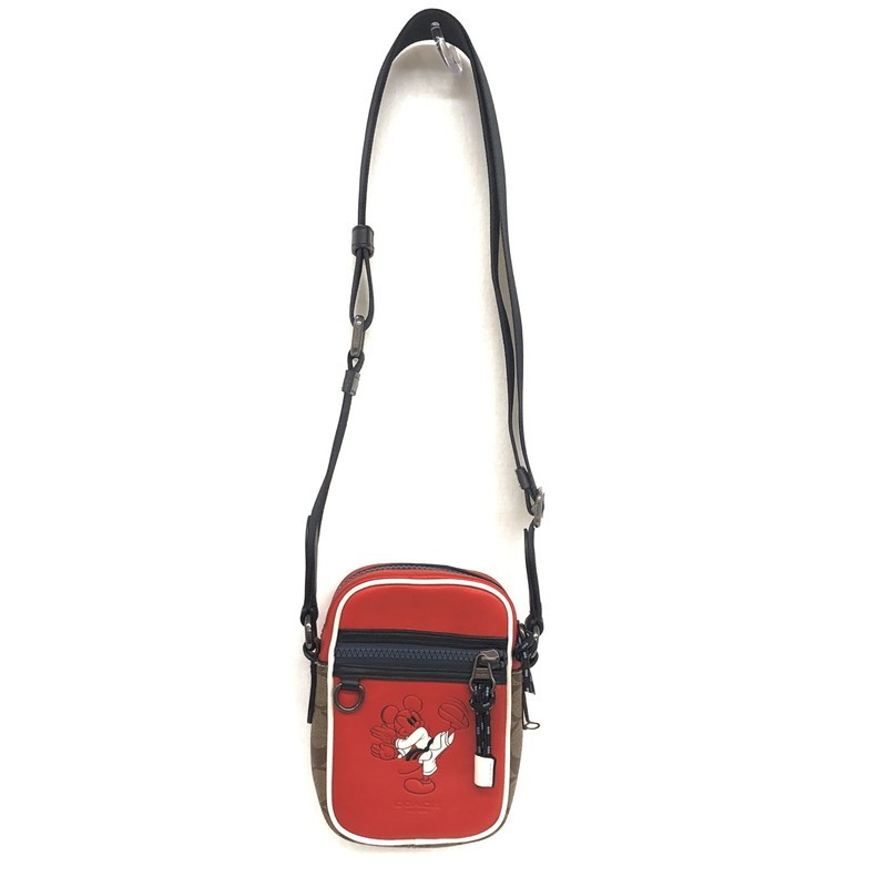ディズニー×コーチ　バッグ　ウエストバッグ　ミッキーマウス　空手 COACH】コーチ コーティングキャンバス スムースカーフレザー
