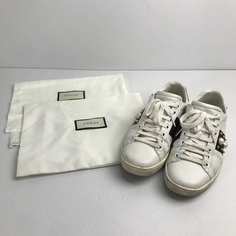 百貨店SALE 30%OFF~【中古品】【メンズ/レディース】 GUCCI グッチ 431887 パール スタッズ はやりっ子スニーカー 183-241025-mh-8-fuz 大いさ：３６1/2 色合い：白いこと 生生世世Net店