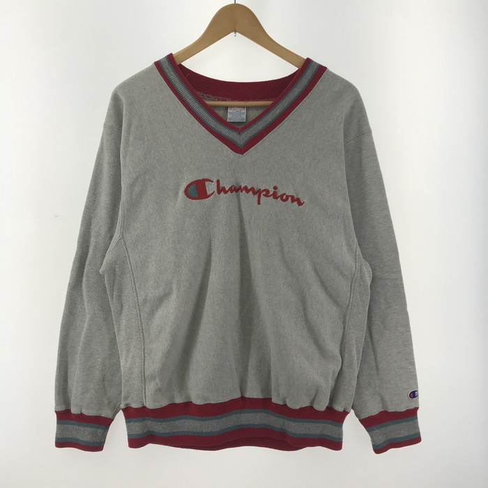 【中古品】Champion チャンピオン 90‘S リバースウィーブ 刺・墸タグ USA製 Vネック スウェット トレーナー シャツ トップス ブランド 古着 146-250129-mh-02-fuz サイズ:XL カラー:グレー 万代Net店|万代Net店