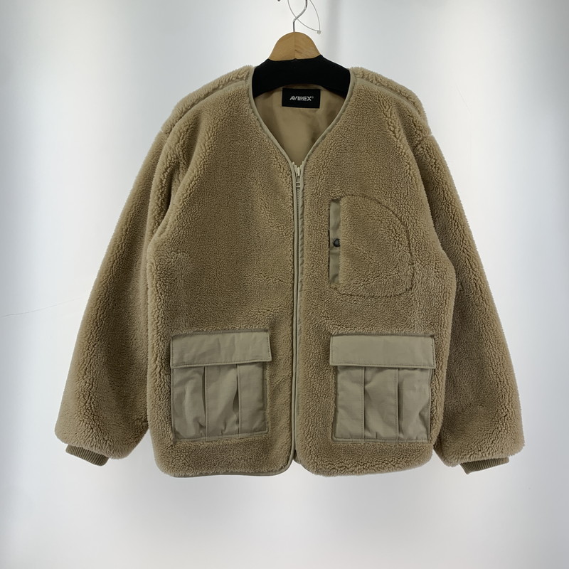 【中古品】【メンズ】 AVIREX 783-4252057 BOA CARDIGAN アヴィレックス 145-250301-st-15-fuz サイズ：L カラー：ベージュ 万代Net店｜万代Net店