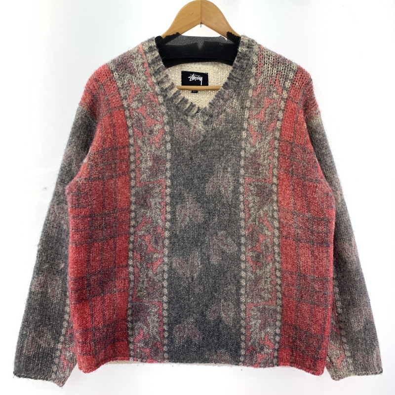 【Stussy】 グラデーション Vネックセーター XL STUSSY ステューシー Jacquard Flower Knit ロゴ ニットセーター