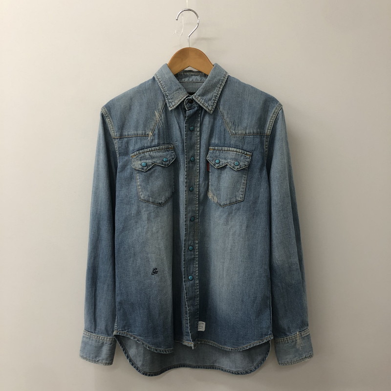 【中古品】【メンズ】 GOD SELECTION XXX ゴッドセレクション トリプルエックス L/S DAMAGE DENIM WESTERN SHIRT GX-A20-SH-03 ロングスリーブ ダメージ デニム ウエスタン シャツ 長袖 トップス 142-250709-yo-16-fuz サイズ：S カラー：ライトインディゴ 万代Net店