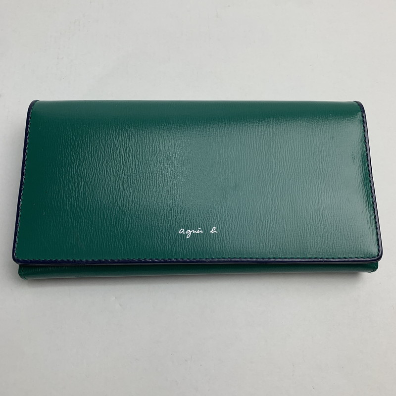 未使用　agnes b. レザーラウンドジップ長財布　グレー×グリーン agnes b. アニエスベー 長財布 未使用品 グリーン レザー