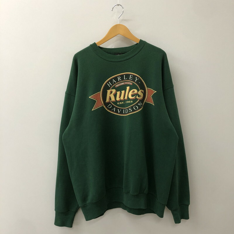 【中古品】【メンズ】 HARLEY DAVIDSON ハーレーダビッドソン 90's BIG LOGO L/S SWEAT 90年代 ビッグロゴ ロングスリーブ スウェット トップス トレーナー USA製 145-250922-ks-10-fuz サイズ：XL カラー：グリーン 万代Net店